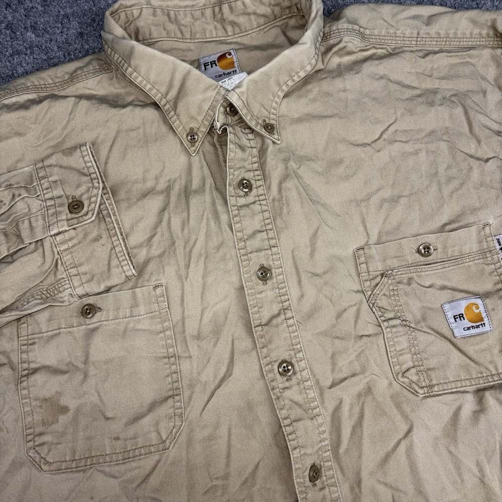 Carhartt Fr Shirt Mens 4xl Khaki Flame Resistant Long Sleeve Button Up Workwear